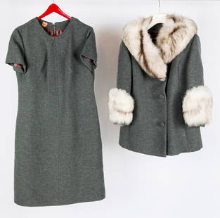 Wili Grey Wool Dress Set with Fur Accents