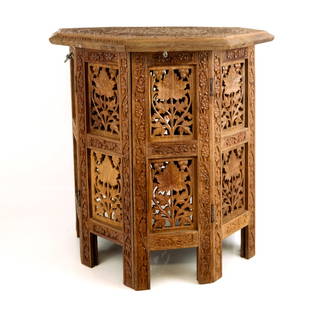 Indian Carved and Pierced Wood Modular Side Table