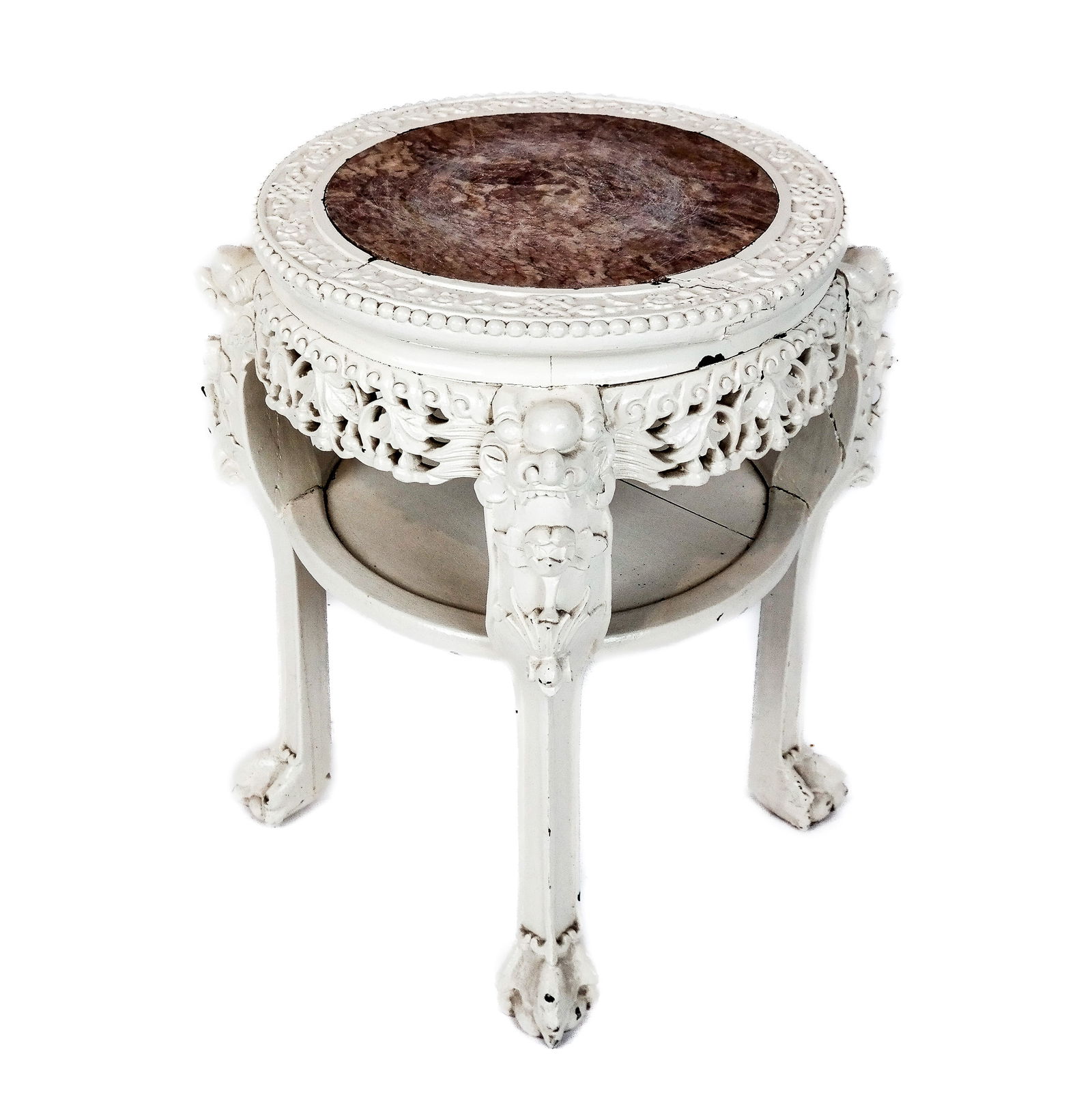 Chinese Carved Marble Inset Tabouret Table (1 of 7)