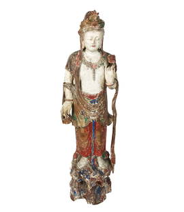 Chinese Carved and Polychrome Painted Guanyin