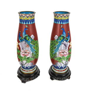 Complimentary Pair Japanese Cloisonne Vases