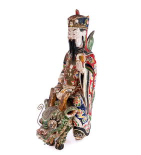 Chinese Carved Buddha Atop Foo Dragon