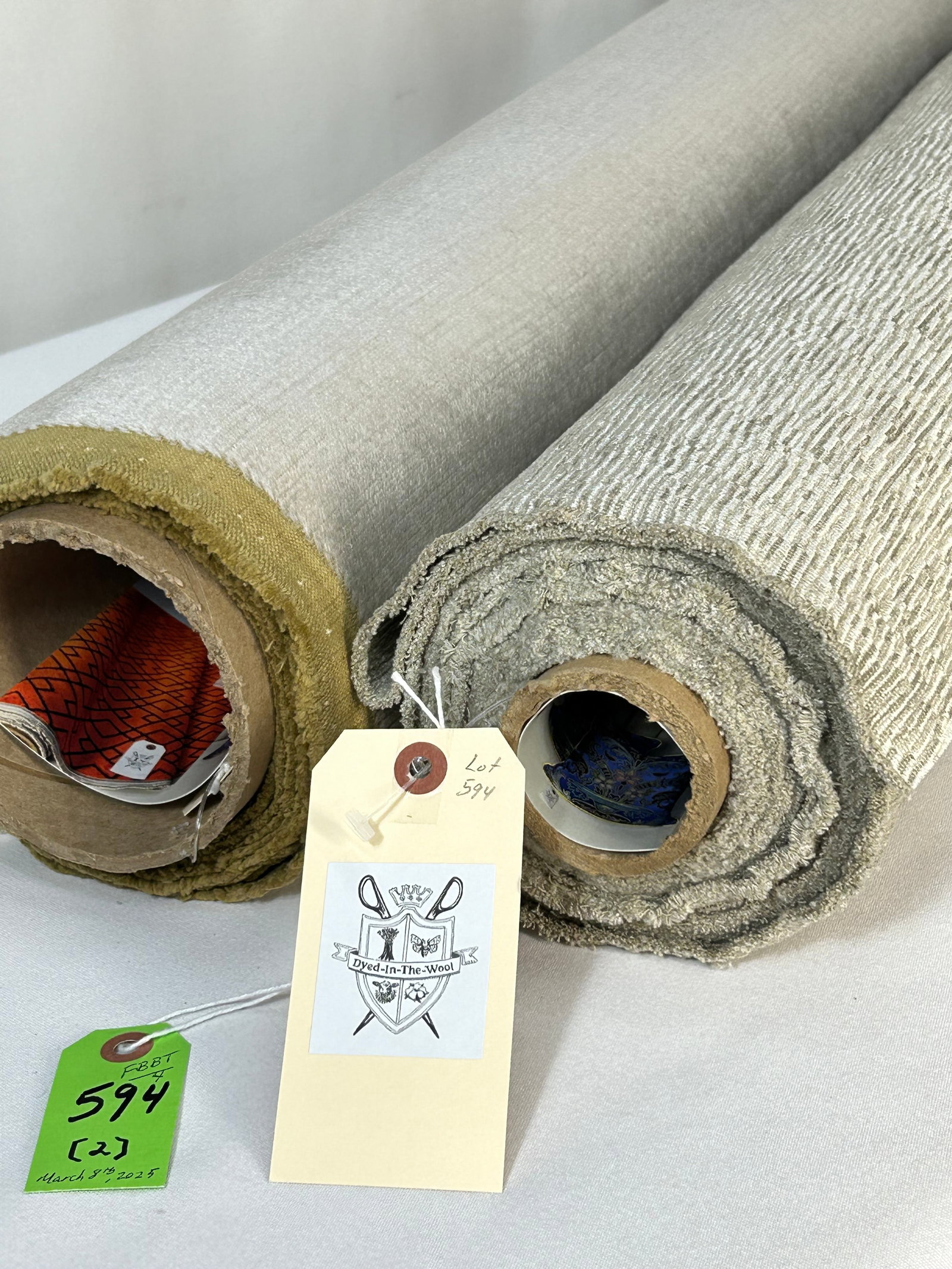 Fret Fabrics And Claremont Lt. Gray Fabrics: 1) 11 yards of Fret's "Bhutan Repp" in light gray, # 13-4, 54" width. The silk and cotton irregular repp is multi-purpose residential; the subtle horizontal barring is characteristic. In great conditi