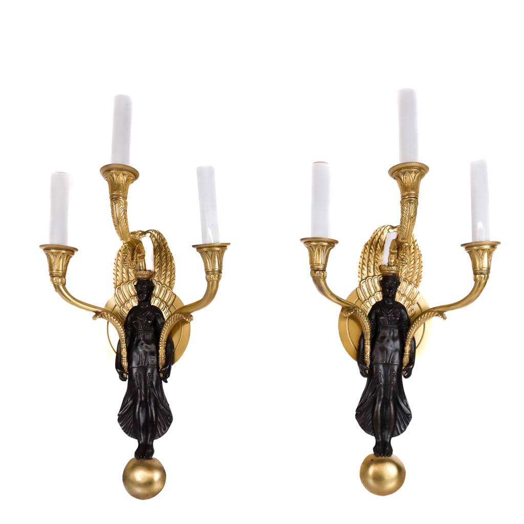 Pair of French Empire-Style Bronze Sconces (1 of 10)