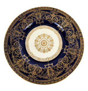 Royal Worcester Cobalt and Gilt Dinner Plates, 12