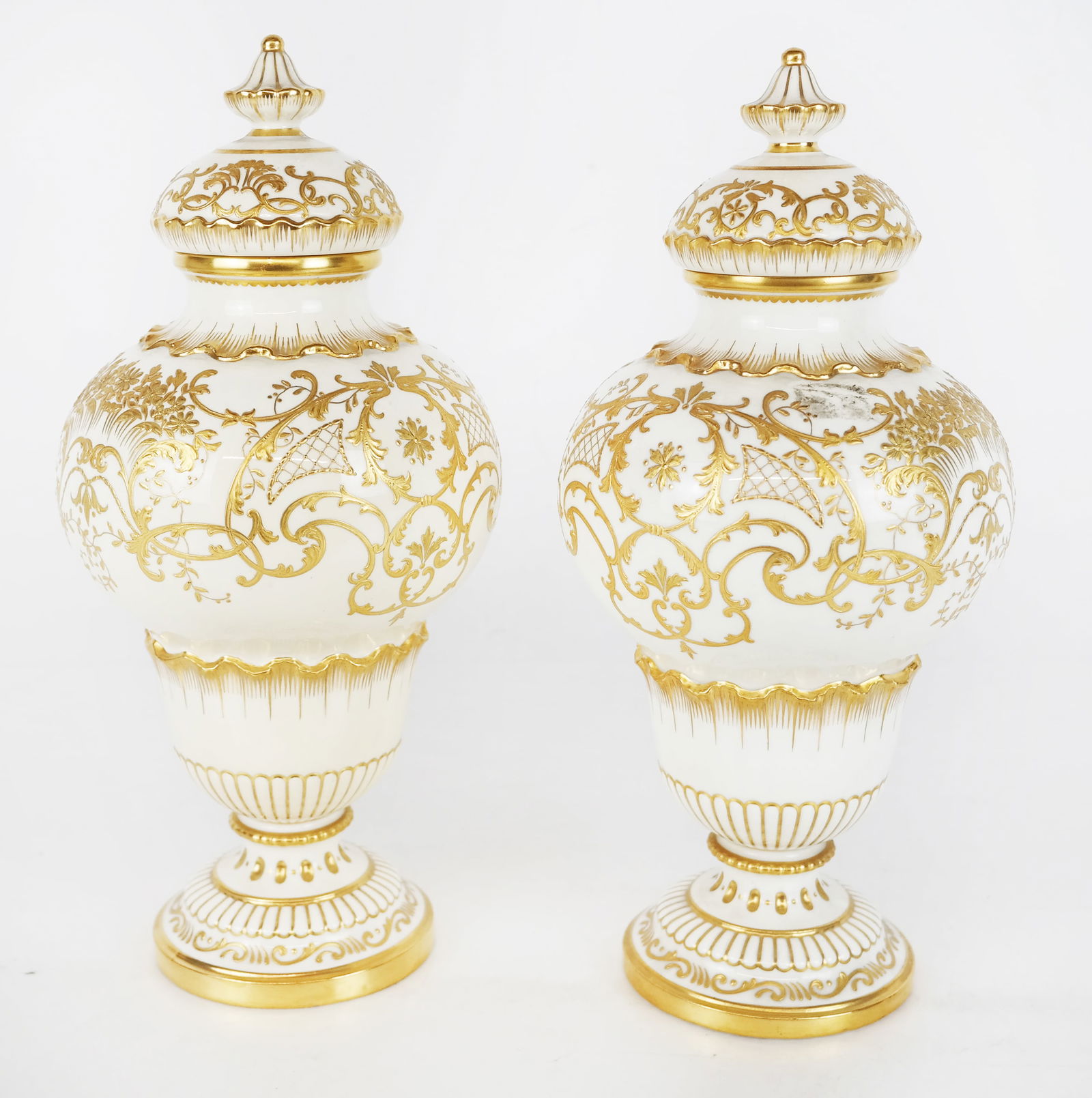 Mintons Pair of Gilt Decorated Porcelain Urns (1 of 7)
