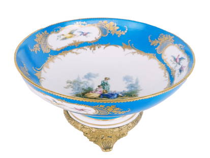 French Porcelain and Bronze Center Bowl