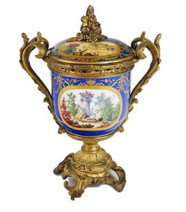 French Porcelain and Bronze Covered Urn