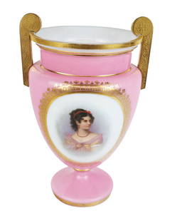 Pink Overlay White Opaline Glass Vase