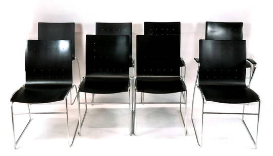 Harter Designer Eight-Piece Black Stacking Chairs