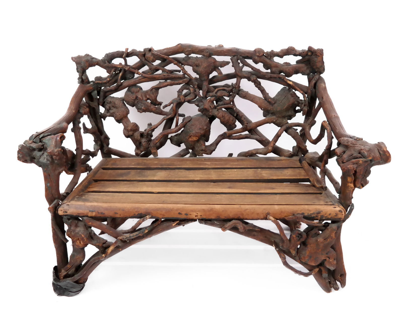 Driftwood and Root Settee with Red Cushions (1 of 13)