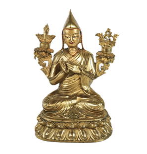 Tibetan Gilt Bronze Statue of Je Tsongkhapa