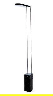 Gesto Post Modern Chrome and Marble Lamp: Gesto post modern chrome and metal lamp, circa 1980s, with a marble base, by Bruno Gecchelin for Skipper. [80" H x 21.6" W x 6.7" D] Overall condition is good to fair with a repair to reverse of base