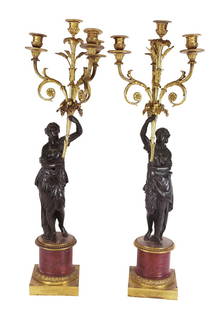 Pair Of French Bronze Figural Candelabra