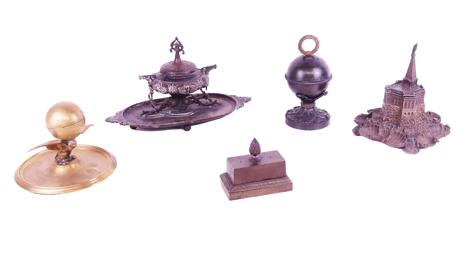 Group of Bronze And Metal Inkstands (5) (1 of 9)