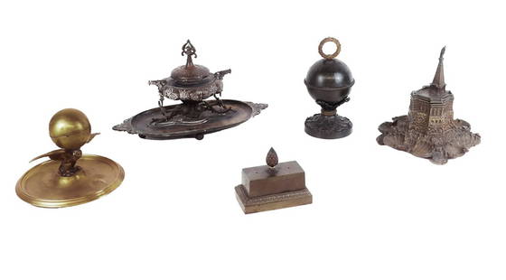 Group of Bronze And Metal Inkstands (5)