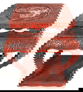 Chinese Faux Cinnabar Low Tabouret