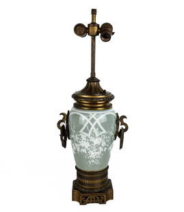 Pate-sur-pate Vase, Bronze Mounted as a Lamp