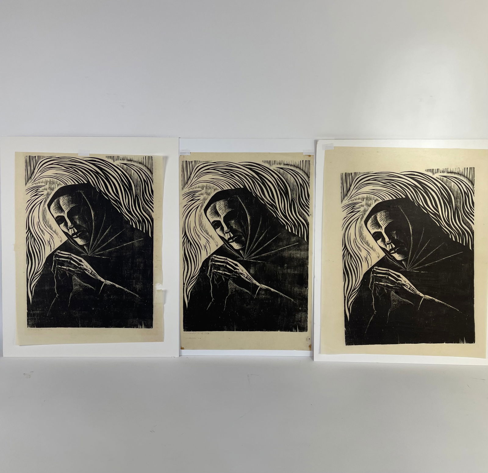 Hans JELINEK: "Praying Woman" - 3 Woodcuts, 20th C (1 of 9)