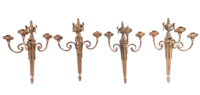 Set of Four Neoclassical Brass Wall Sconces