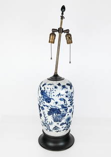Chinese Blue And White Melon Jar Lamp