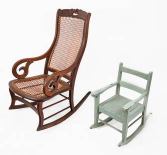 Two Cane Bottom Rocking Chairs