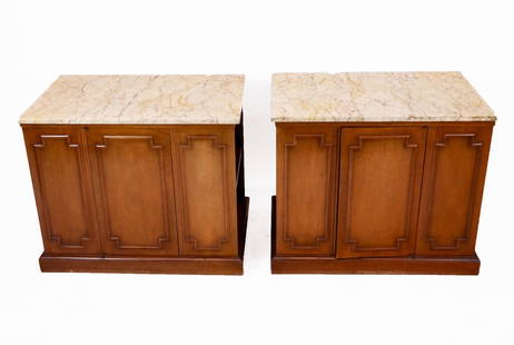 Pair Mid-Century Modern Marble Topped End Tables