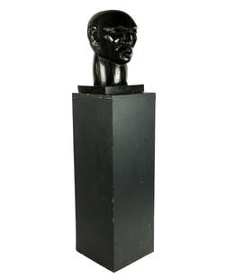 A. Pereira Carved & Ebonized Bust on Pedestal