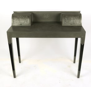 Art Deco Pewter and Wood Desk