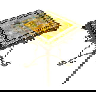 Wrought Iron and Iridescent Mosaic Patio Table