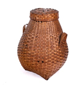 Woven Lidded Two Handled Basket