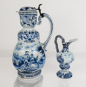Two Delft Blue and White Ewers