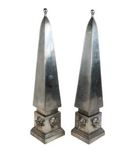 Pair of Silver Tone Metal Obelisks
