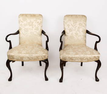 Pair of Queen Anne Upholstered Armchairs