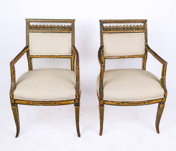 Pair of Venetian Painted Open Armchairs
