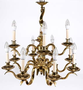 Gold Tone Twelve Light Chandelier