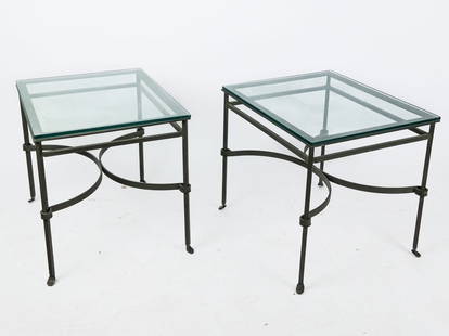 Pair of Steel and Glass Top Tables