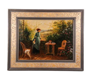N. SIA GHANA: Woman on Veranda - Oil Painting