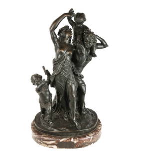 After CLODION Bacchanal Bronze Sculpture on Marble