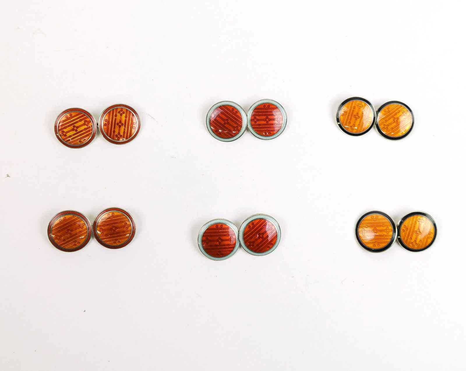 3 Pairs 20th C. Sterling Silver Enamel Cufflinks (1 of 6)