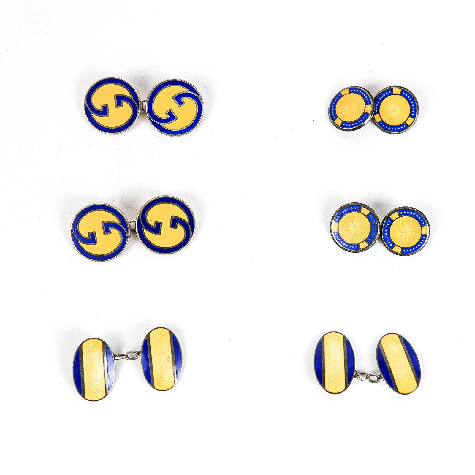 3 Pairs of Sterling Enamel Cufflinks, Incl. Gucci (1 of 6)