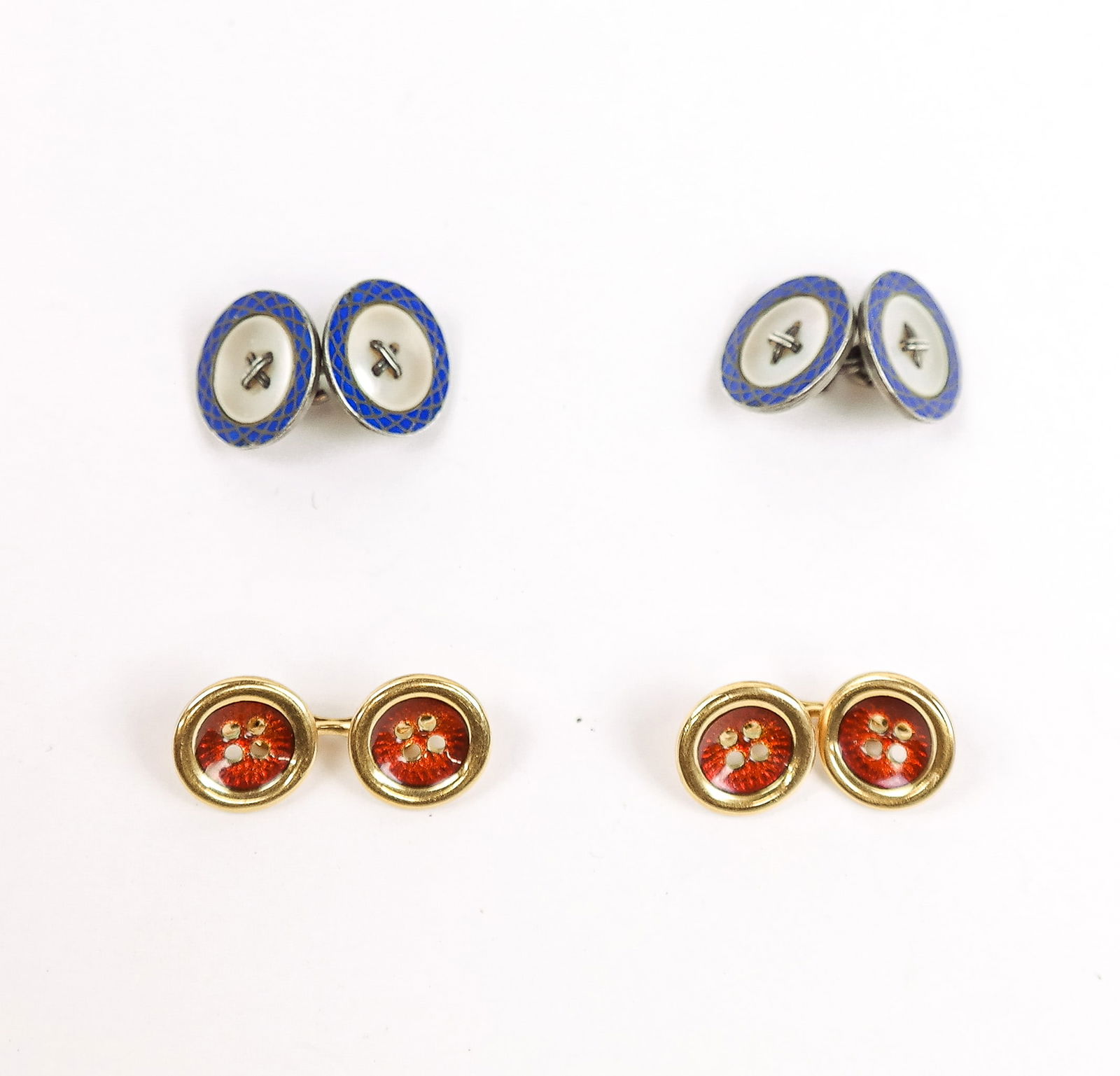 2 Pairs of 20th C. Button Form Enamel Cufflinks (1 of 7)