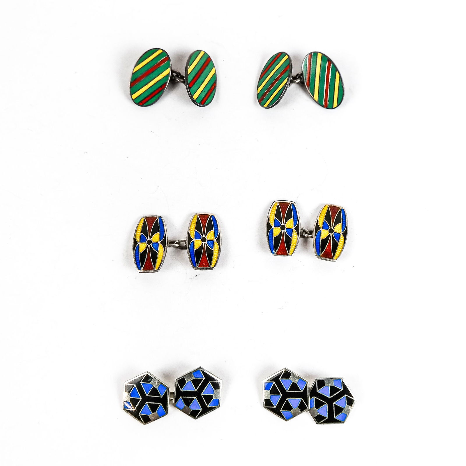 3 Pairs Enamel Cufflinks, Incl. Atkins & Sons, Etc (1 of 6)