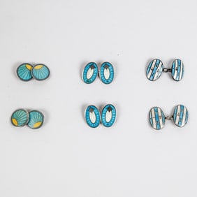 3 Pairs Early 20th C. Sterling Enamel Cufflinks