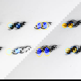 3 Pairs Antique Sterling Silver Enamel Cufflinks