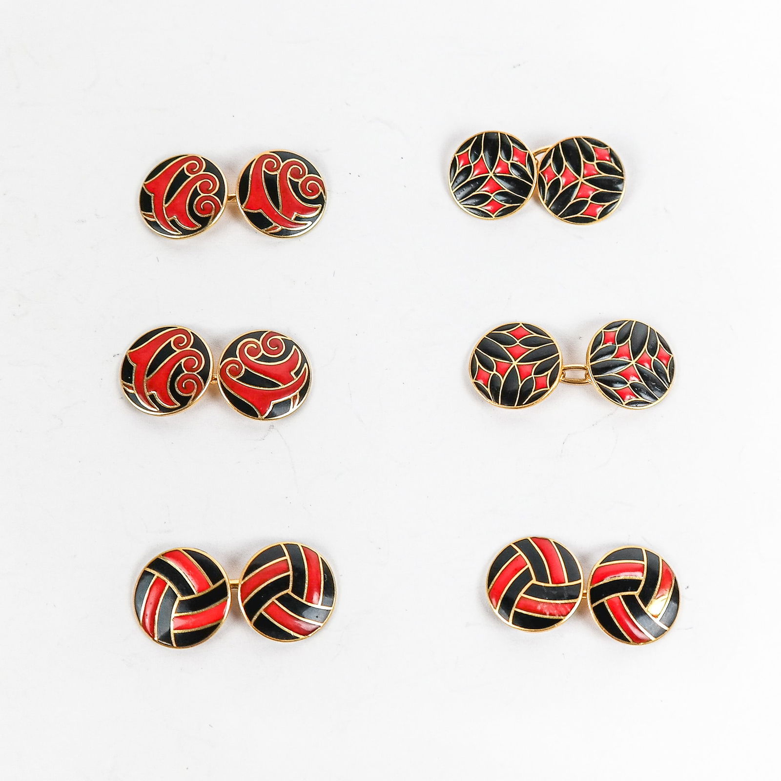 3 Pairs of Antique 18K Gold Enamel Deco Cufflinks (1 of 8)