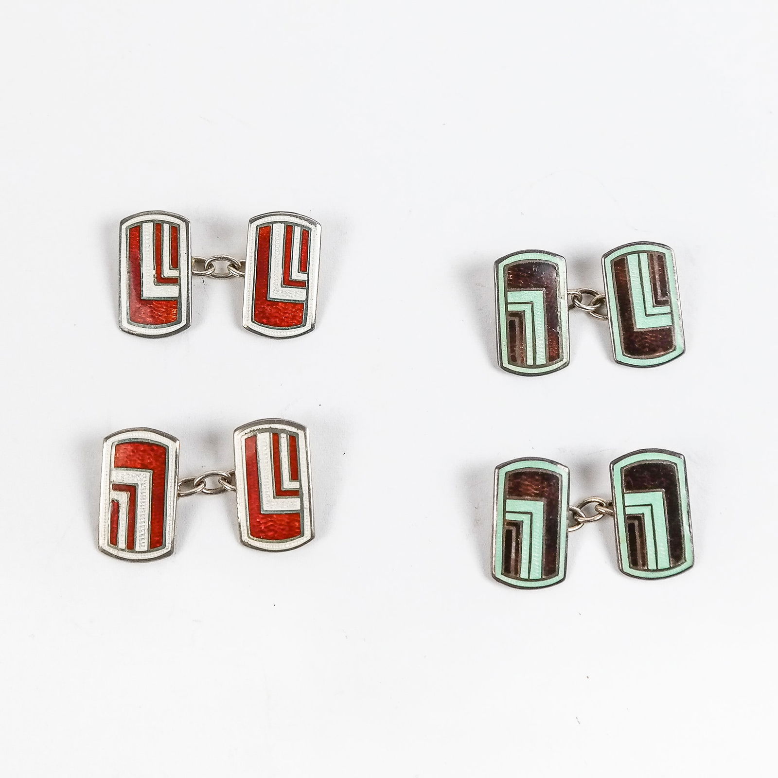 2 Pairs of Antique Silver Enamel Cufflinks (1 of 6)