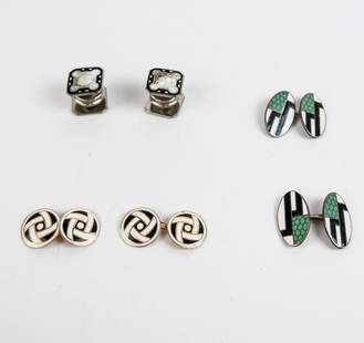 3 Pairs Enamel Cufflinks, Incl. Baer & Wilde
