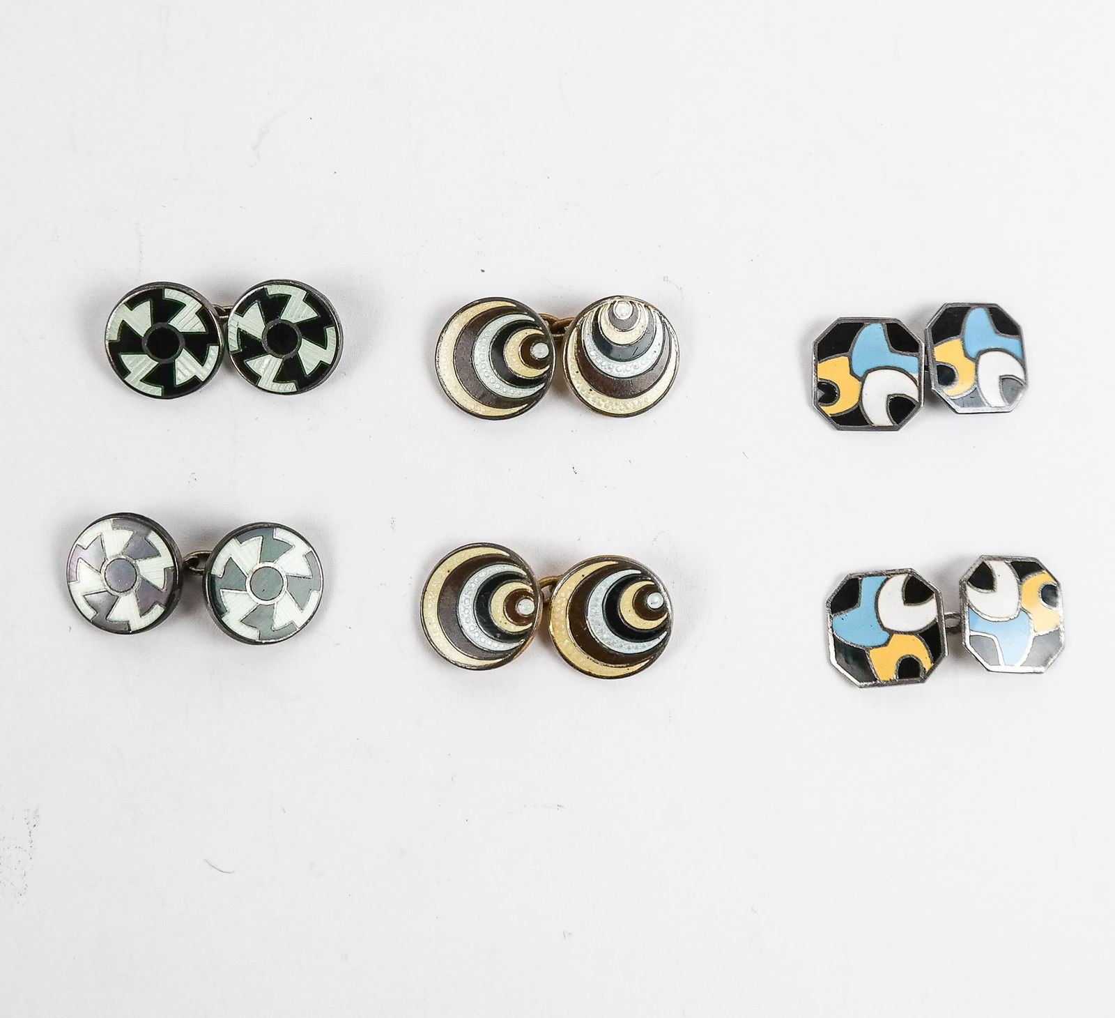 3 Pairs of 20th C. Enamel Cufflinks (1 of 6)