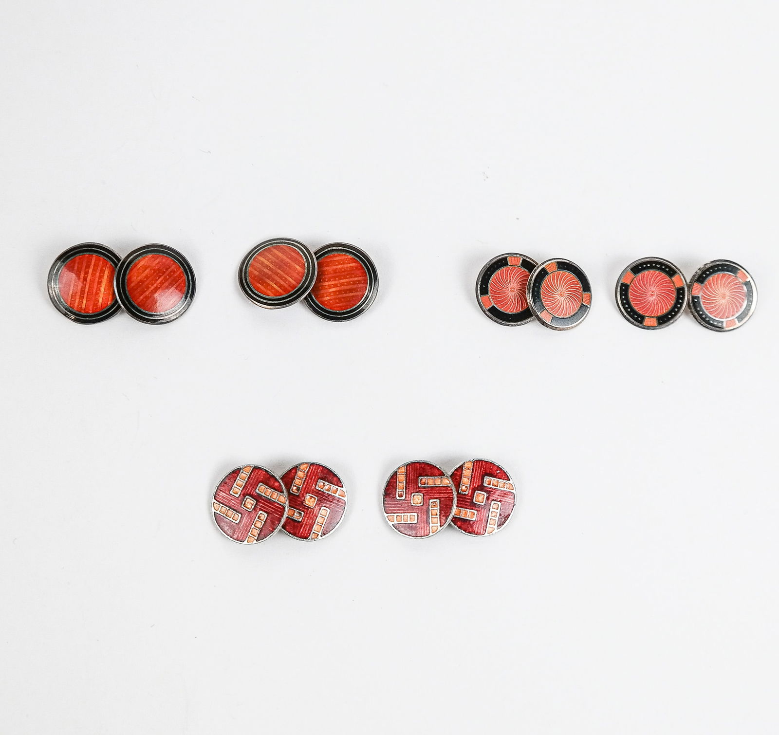 3 Pairs of Early 20th C. Enamel Round Cufflinks (1 of 8)
